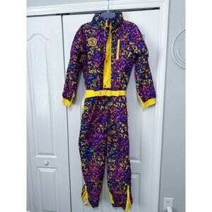 Tipsy Elves Ski Suit Adult XS Puple Geometric Colorful Snow Gear 90s Style VT